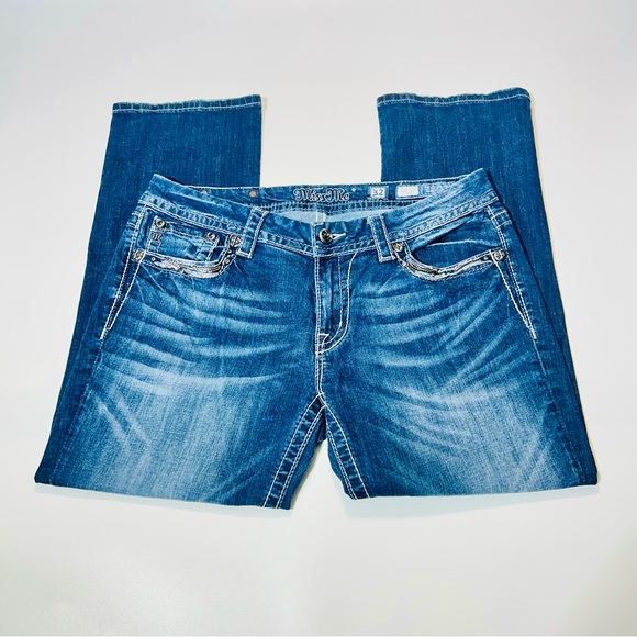 Miss Me jeans Signature Cropped Straight jeans embellished pockets women Size 32 - Picture 2 of 12